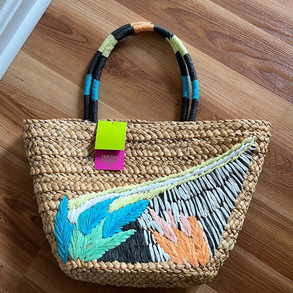 NWT Tabitha Brown Target Wicker Woven Beach Bag Tropical - Picture 1 of 7